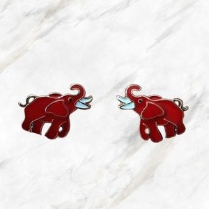 Red Enamel Elephant Earrings Alabama Crimson New